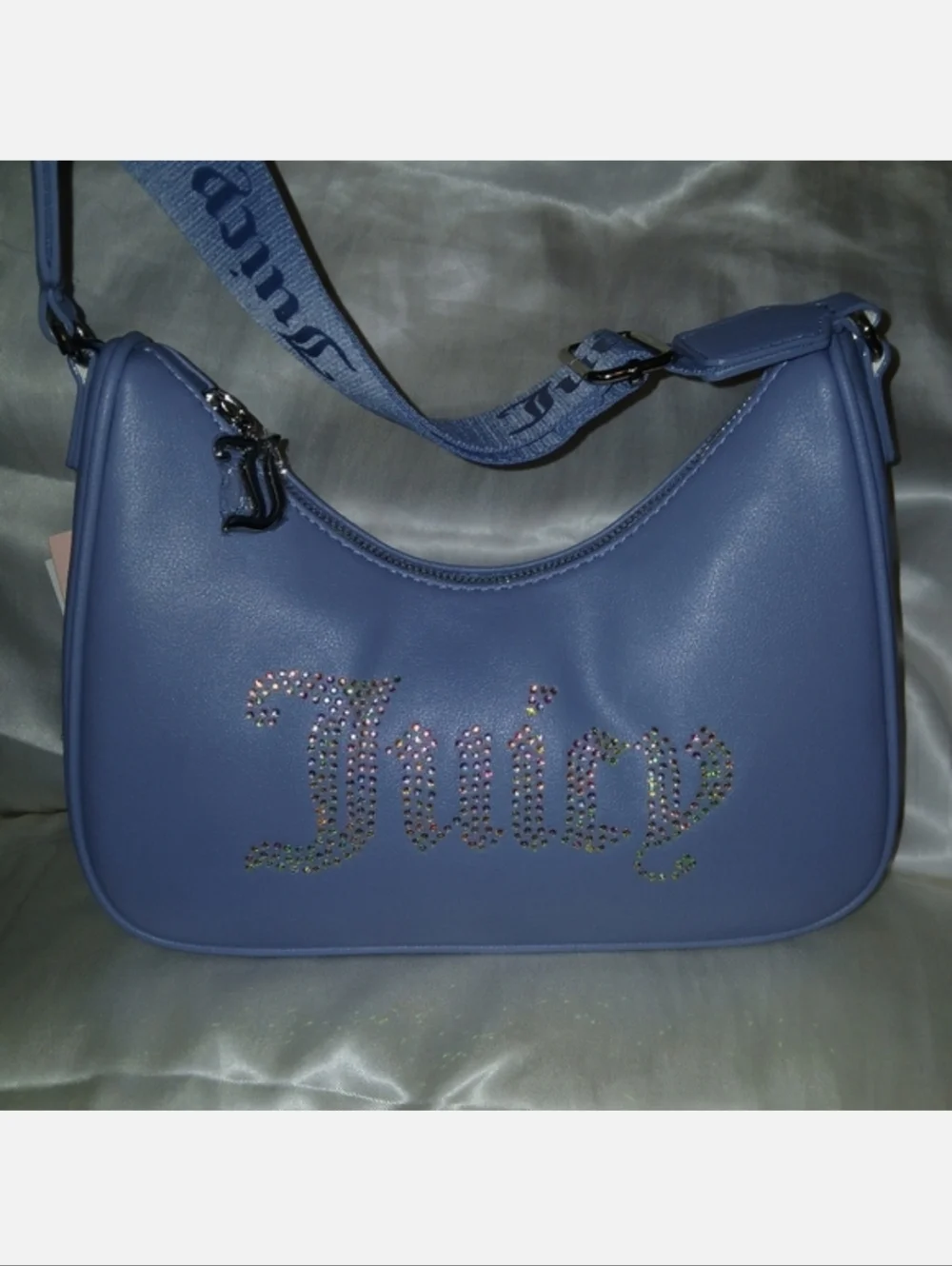 Juicy Couture Obsession Rhinestone Logo Crescent Crossbody Bag, Slate Blue